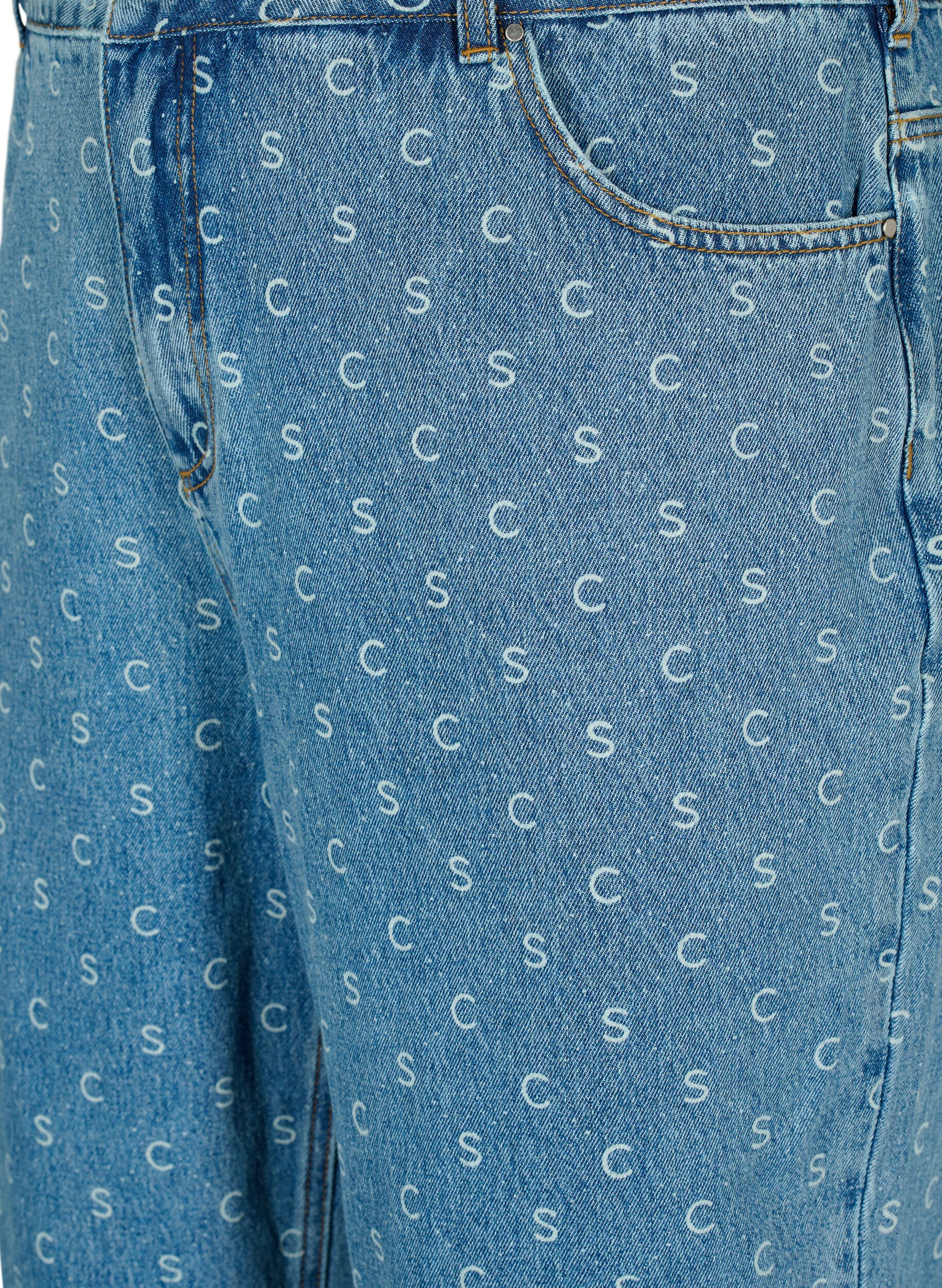 ZizziCropped jeans met print en hoge taille, Blue denim, Packshot image number 2