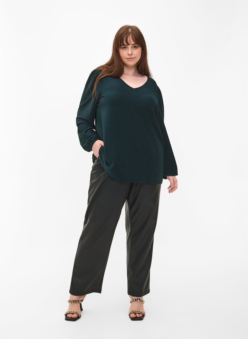 Glitter blouse met pofmouwen, Black Scarab, Model image number 2