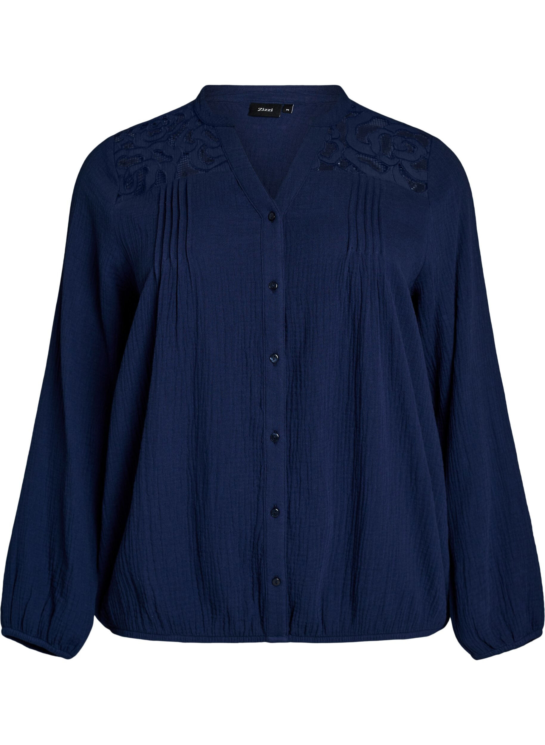 Zizzi Blouse en mousseline de coton avec d&eacute;tails brod&eacute;s, Bleu, Packshot image number 0