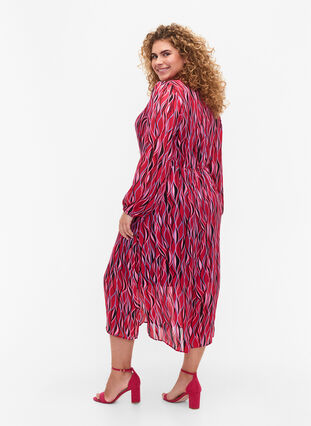 Robes midi à manches longues avec imprimé, Fuchsia Pink AOP, Model image number 1