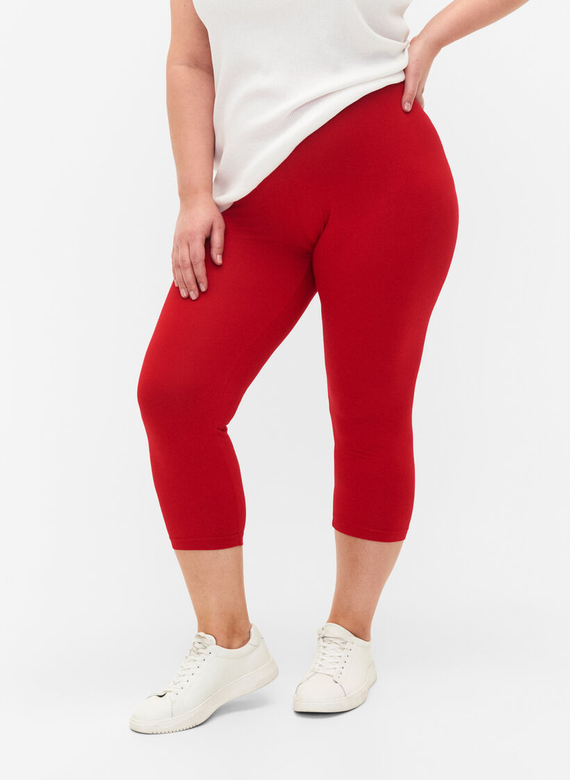Leggings basiques longueur 3/4 en viscose, Rouge, Model image number 0