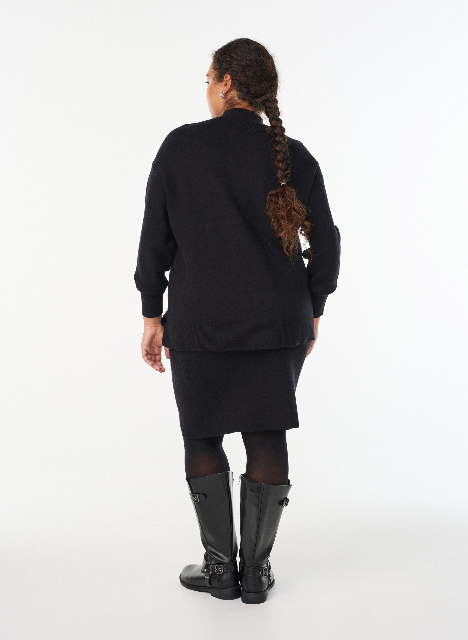 ZizziKorte gebreide rok met een brede tailleband, Zwart, Model image number 2