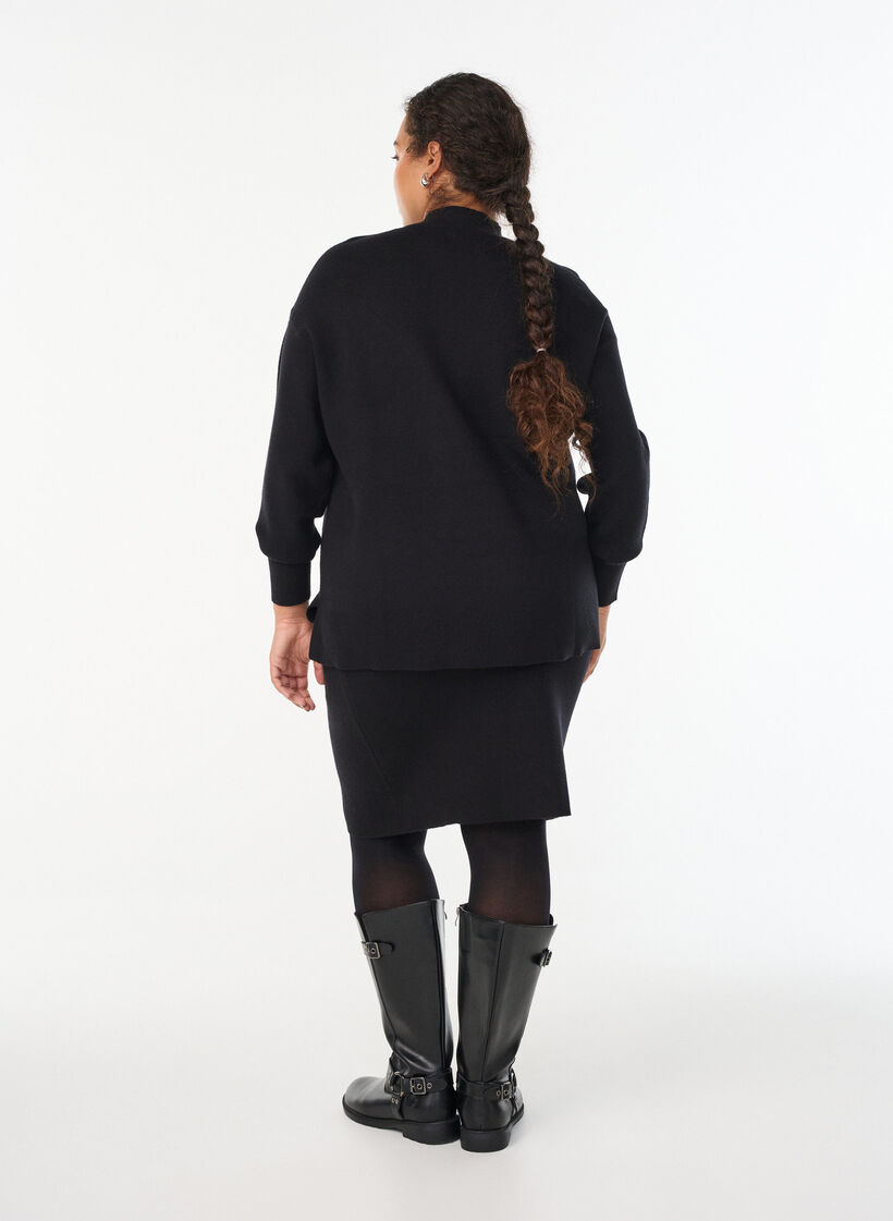 Korte gebreide rok met een brede tailleband, Zwart, Model image number 2