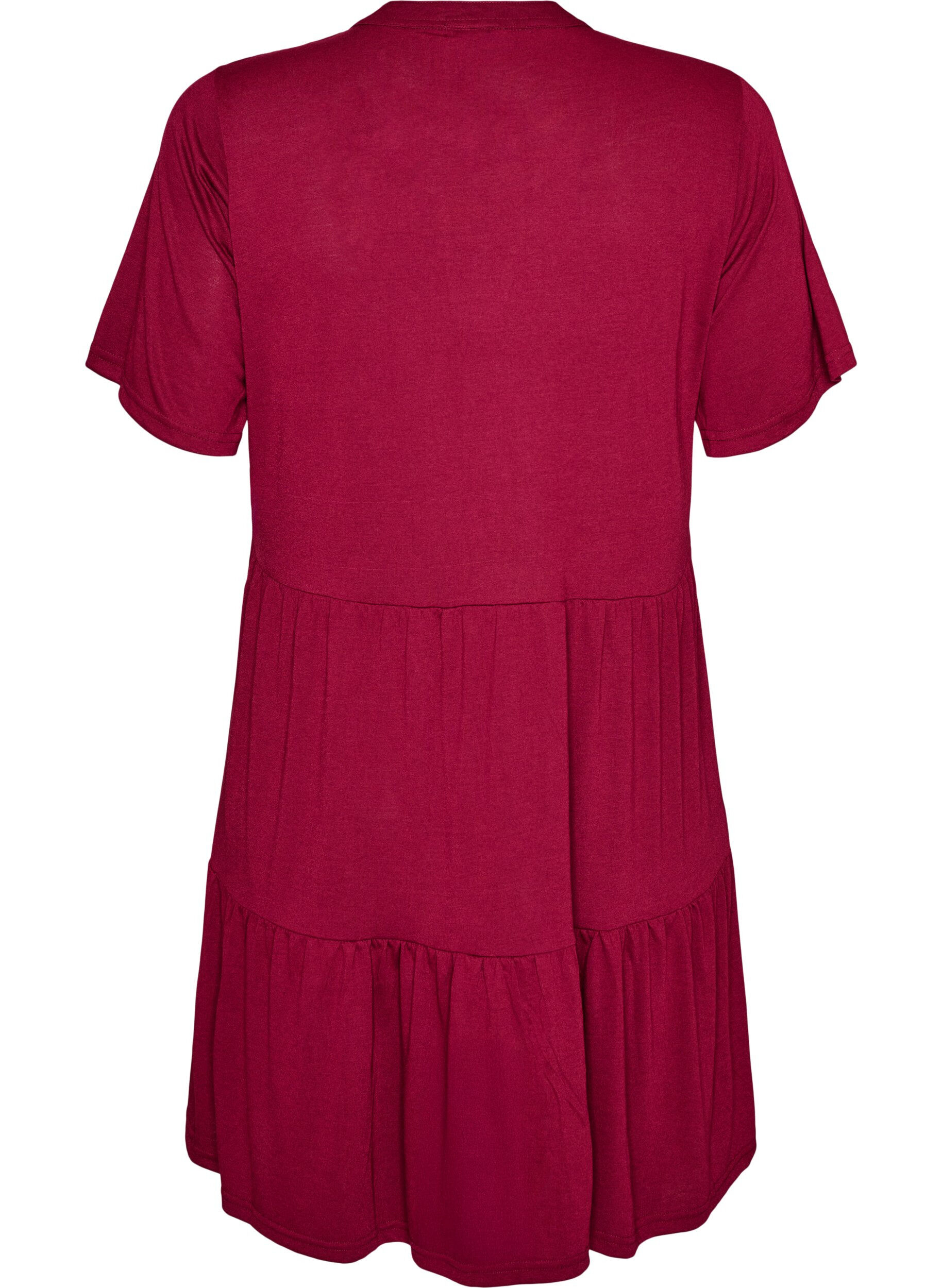 ZizziRobe en jersey avec d&eacute;tails en dentelle et jupe superpos&eacute;e, Rouge, Packshot image number 1