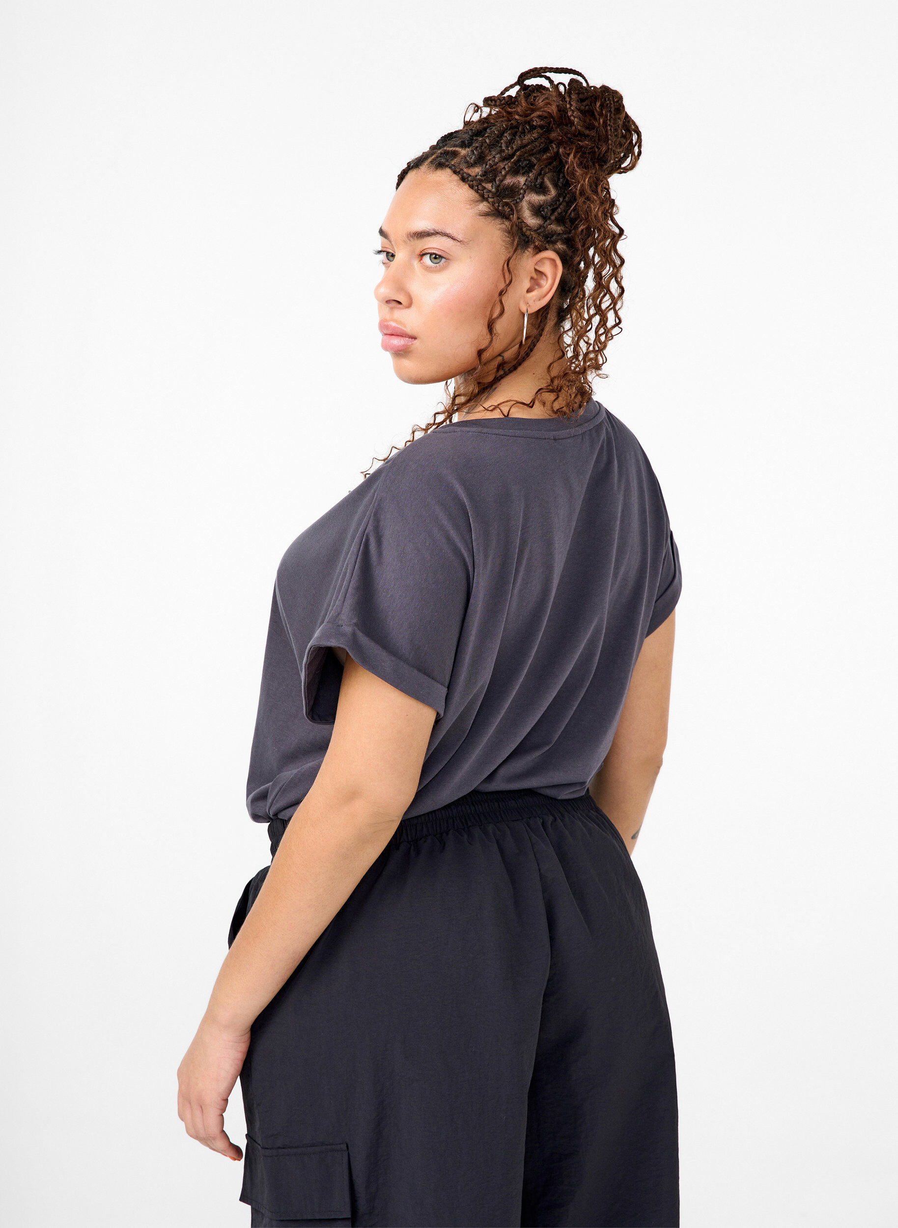 ZizziT-shirt met korte mouwen van katoenmix, Grijs, Model image number 2