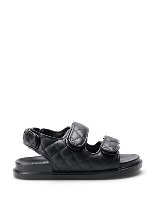 Sandale en cuir de forme large, Black, Packshot image number 0
