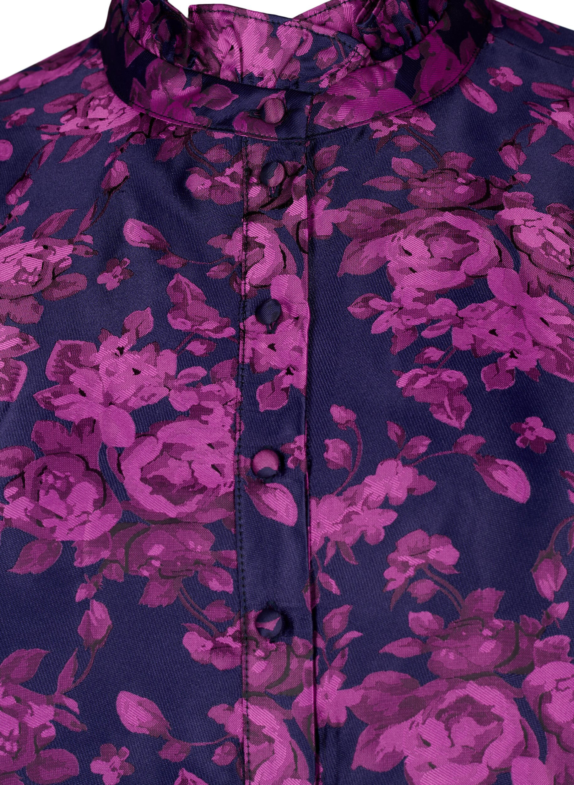 ZizziGebloemde jacquard blouse met ruches, Dark Blue Pink, Packshot image number 2