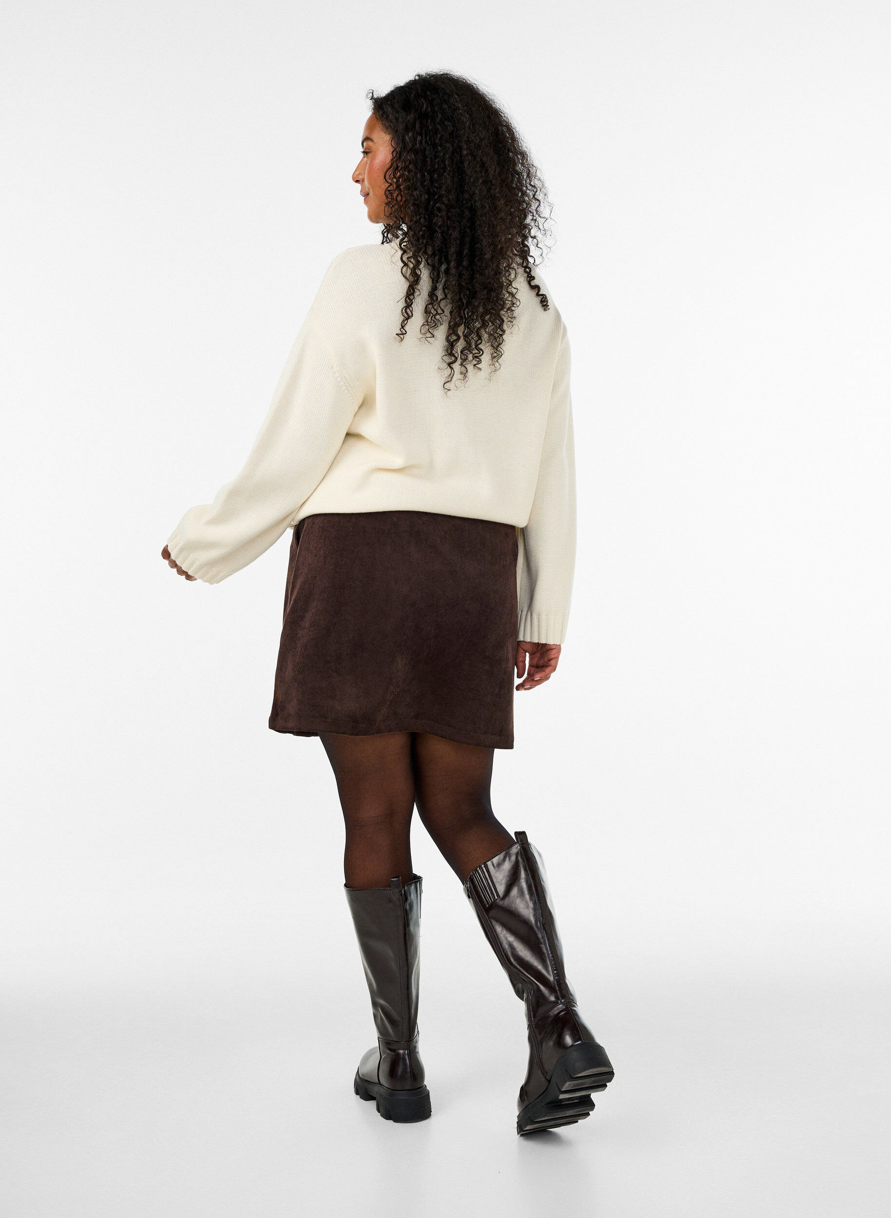 ZizziKorte corduroy rok met drukknopen, Bruin, Model image number 2