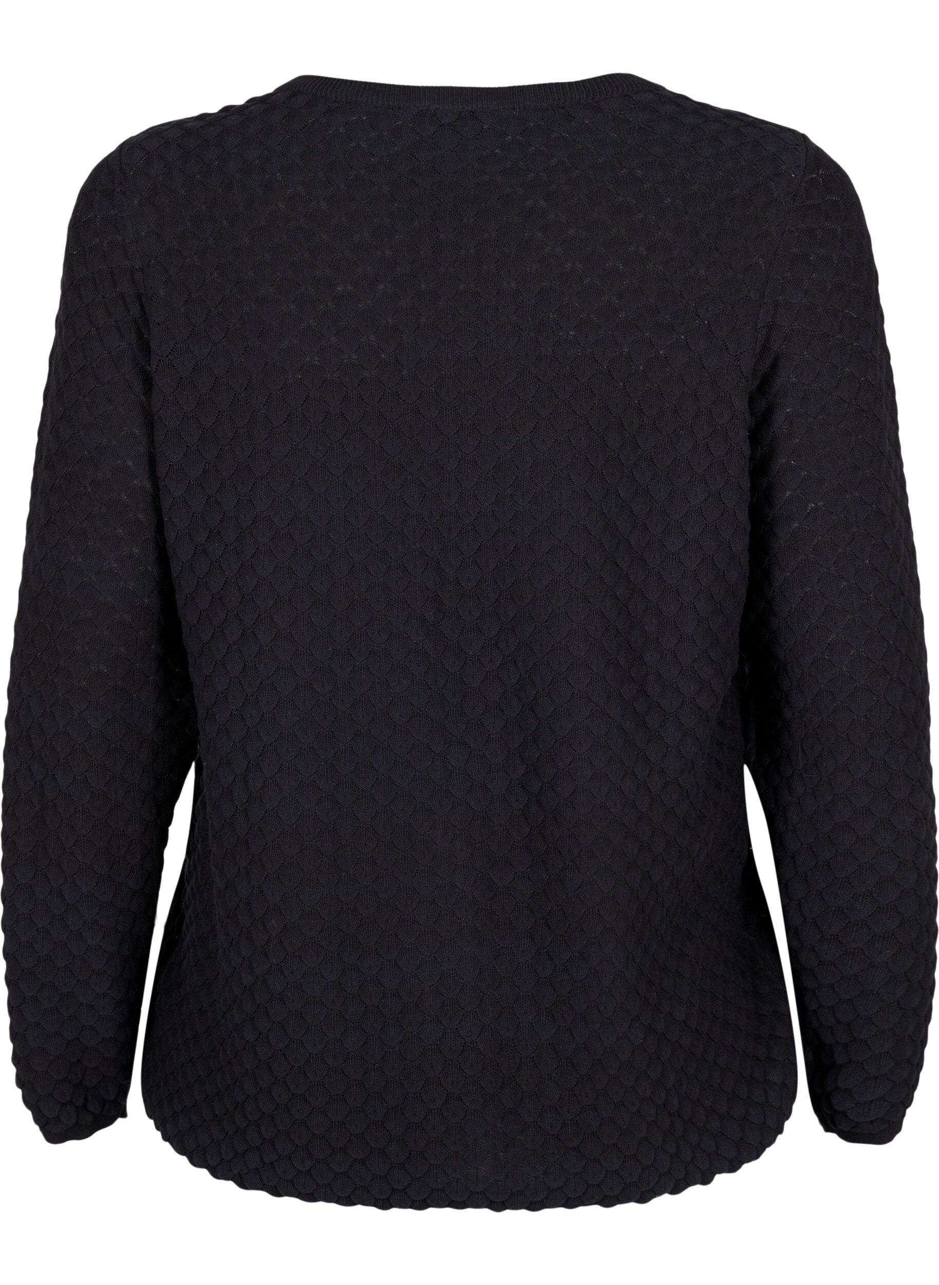 Zizzi Pull en maille &agrave; motifs avec col en V, Black, Packshot image number 1