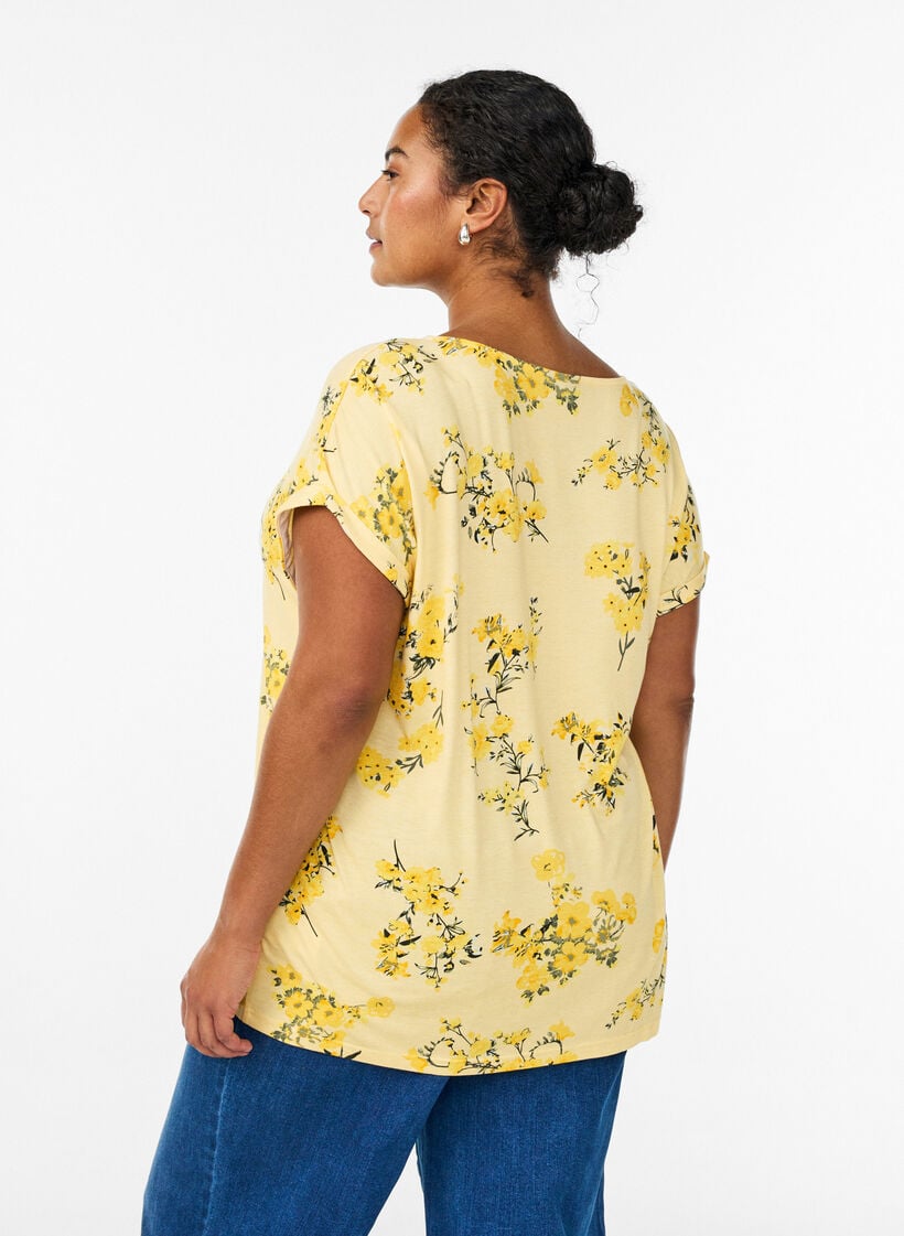 T-shirt avec imprim&eacute; floral, Jaune clair, Model image number 2