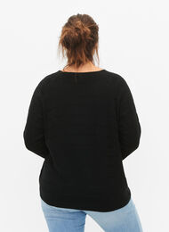 Blouse tricotée avec des rayures ton sur ton, Black, Model