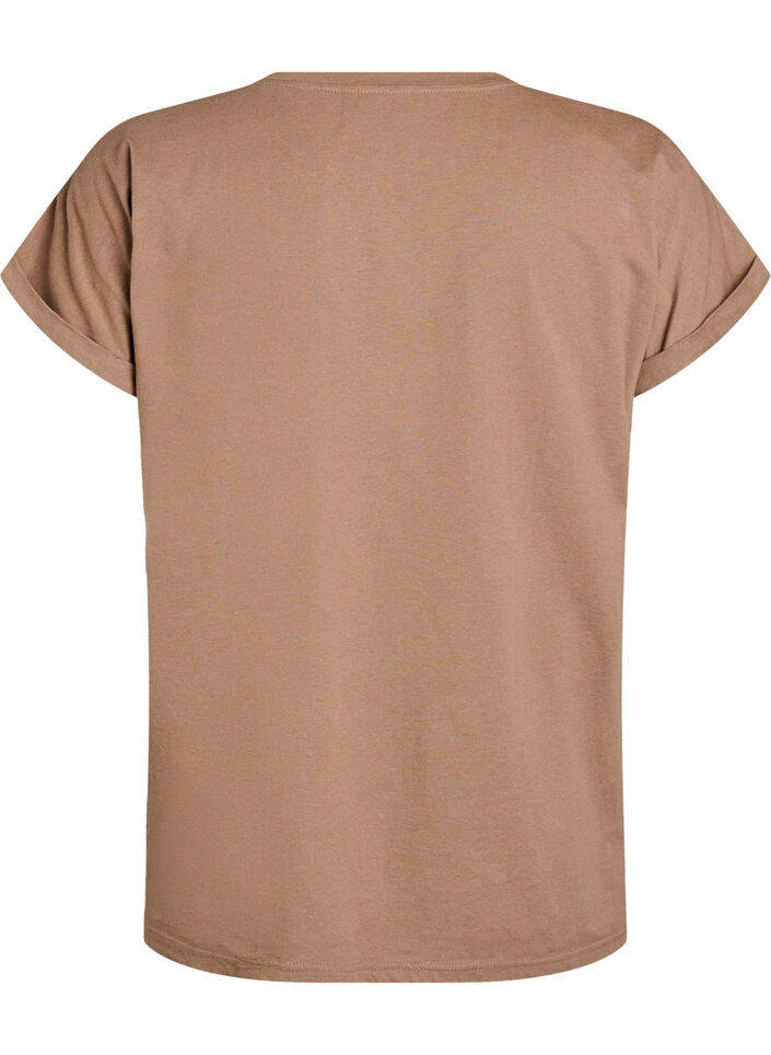 T-shirt met korte mouwen van katoenmix, Bruin, Packshot image number 1