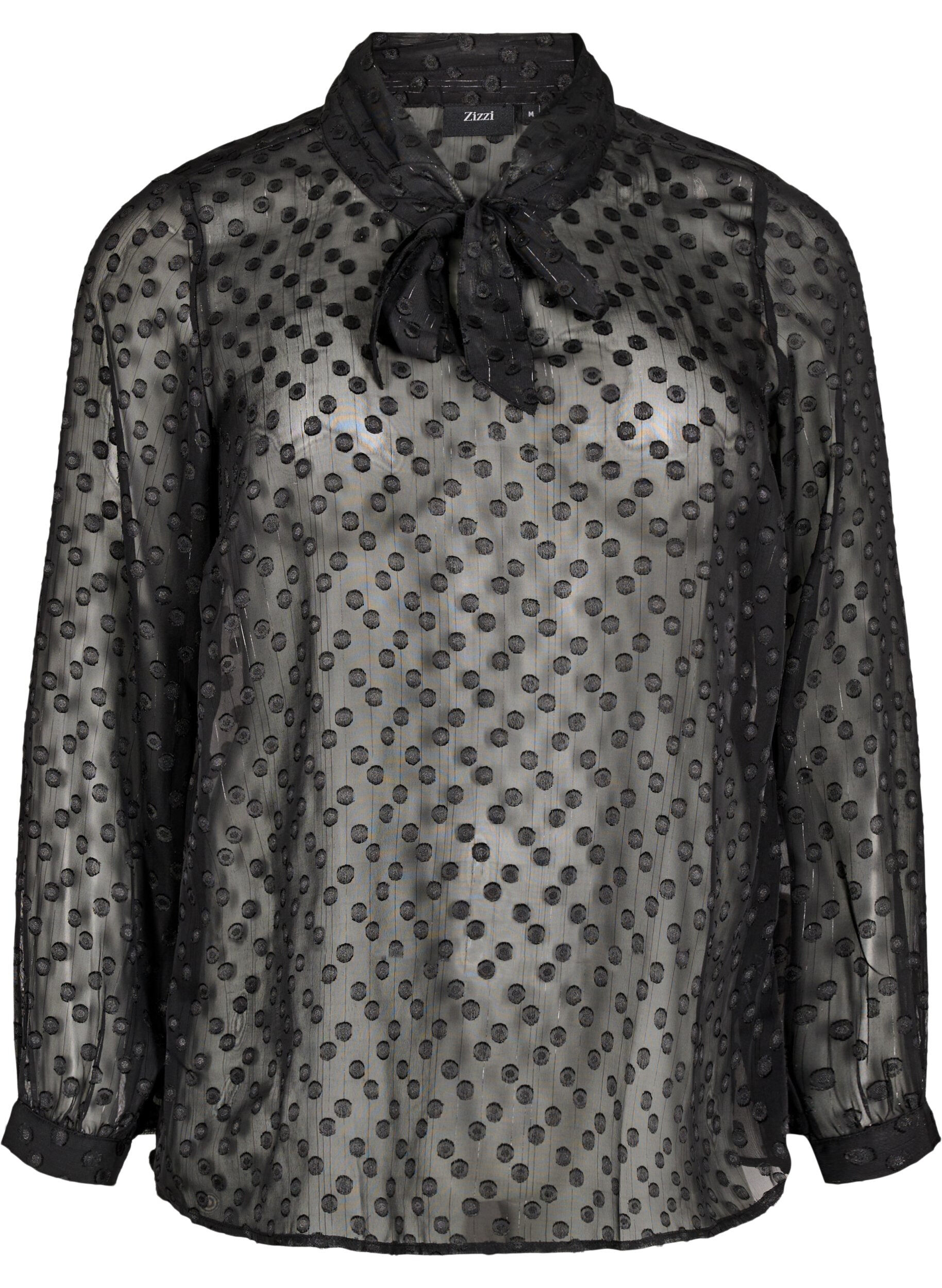 ZizziChiffon blouse met een gestippelde textuur, Black, Packshot image number 0