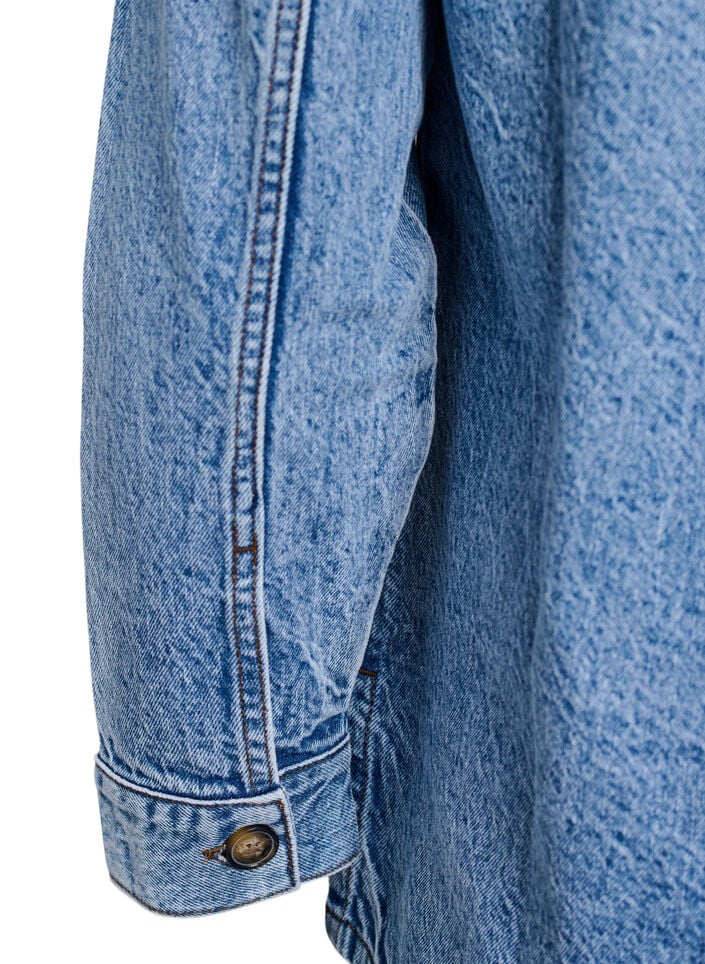Denimshirt met halve sluiting en borstzakken, Blauw, Packshot