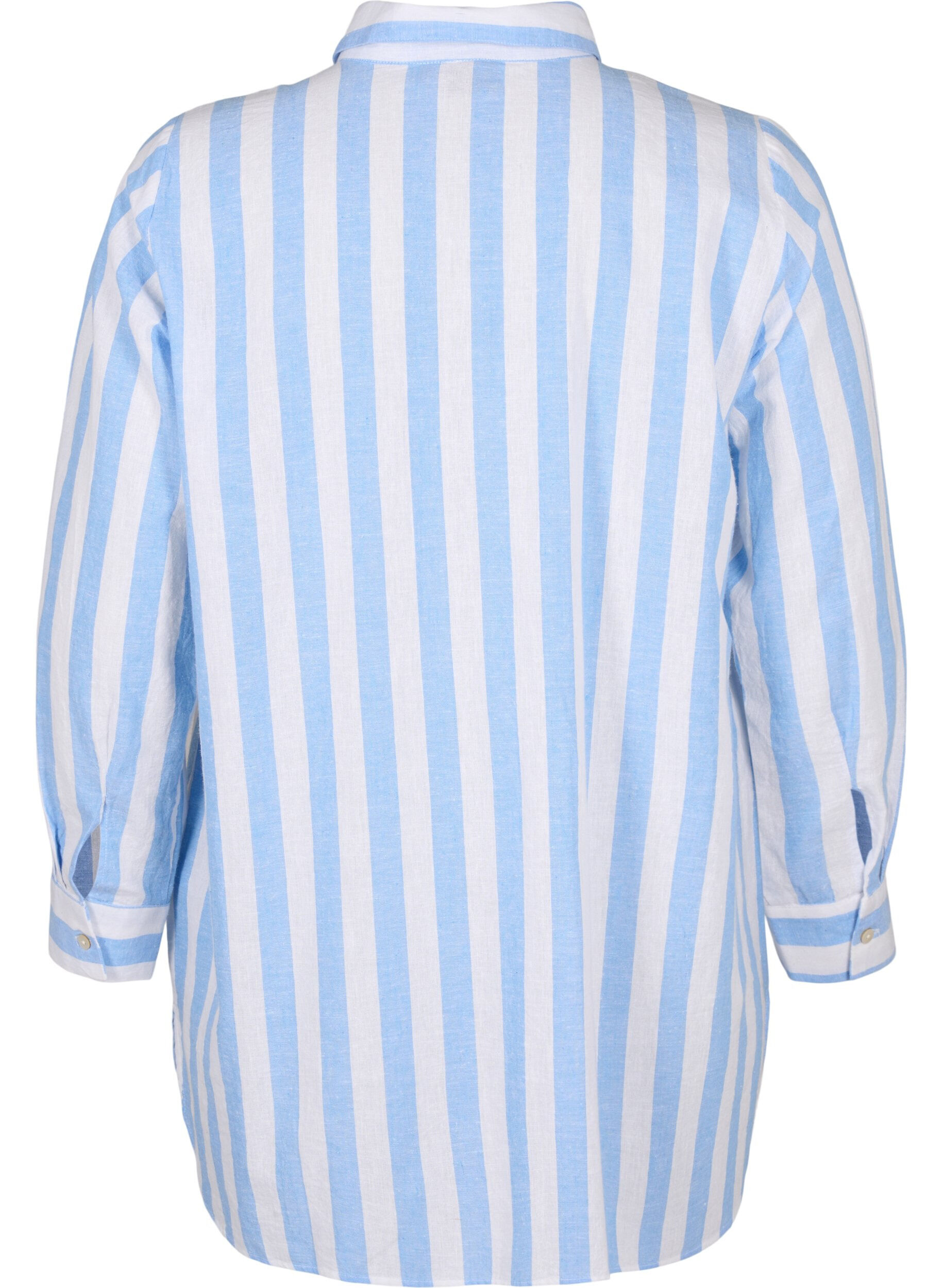 ZizziLang shirt van linnen en katoen, Blue White Stripe, Packshot image number 1