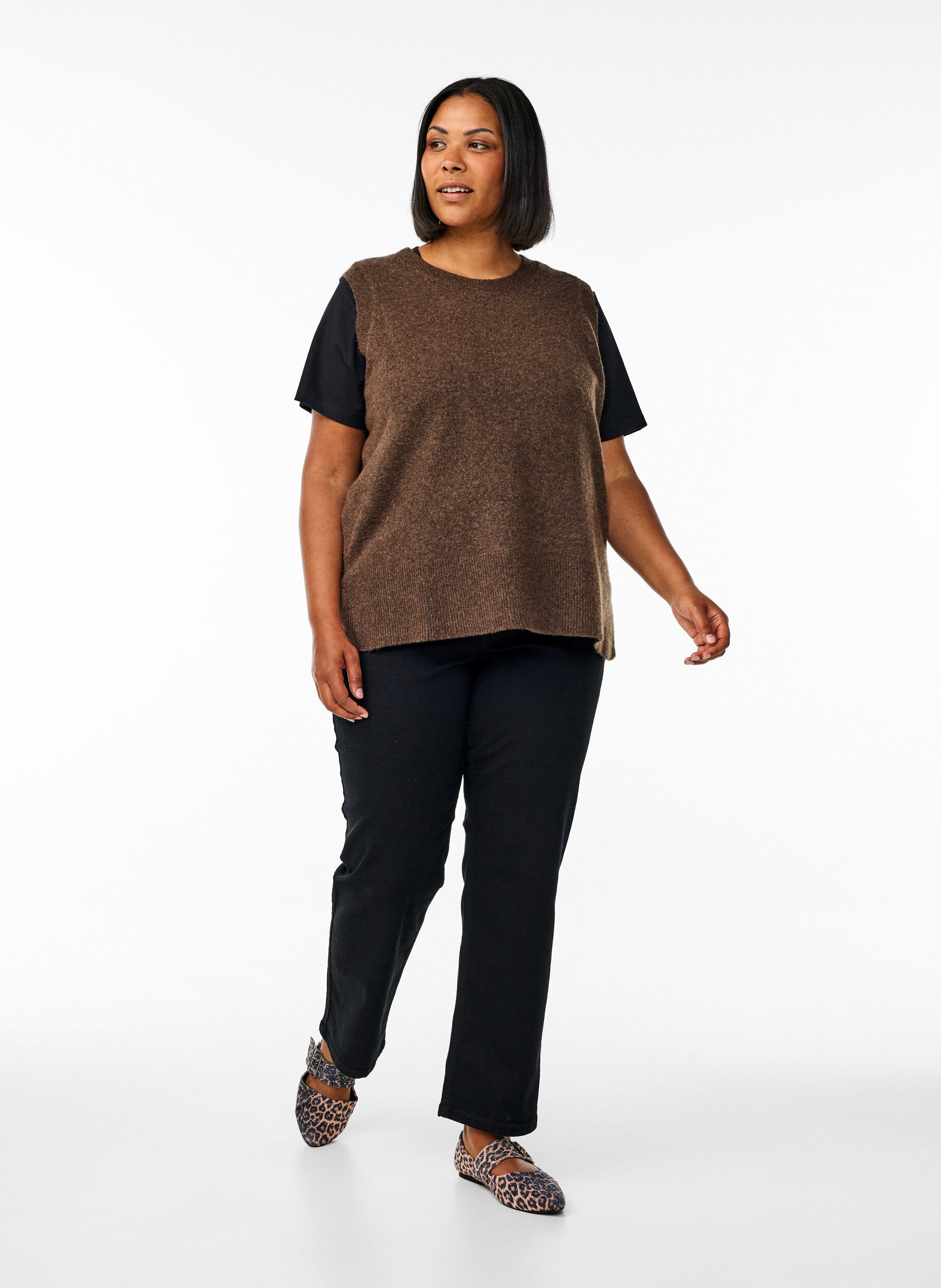 ZizziGebreid vest met geribbelde randen, Groen, Model image number 1