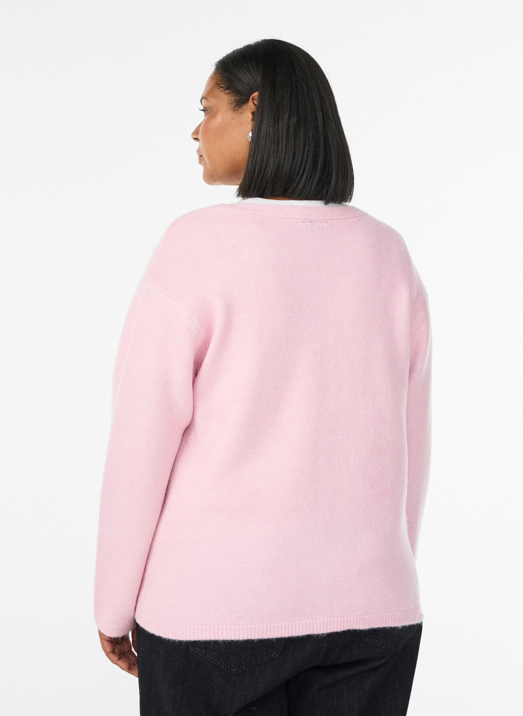 Zizzi Cardigan avec col en V et fleurs brod&eacute;es, Rose, Model image number 2