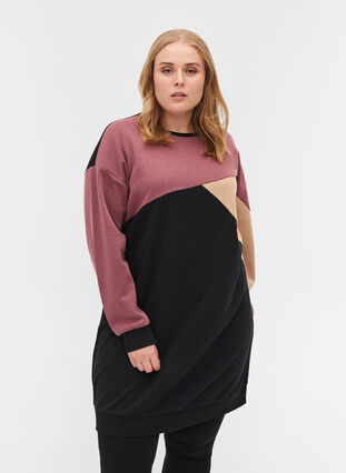 Lange sweater met colorblock, Black Color Block, Model image number 0