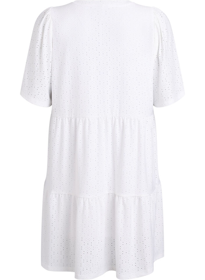 Korte jurk met kantpatroon en gelaagde rok, Wit, Packshot image number 1