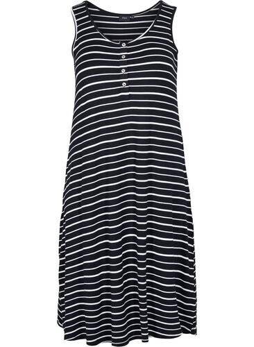 Gestreepte midi-jurk in viscose, Black w. stripe, Packshot image number 0