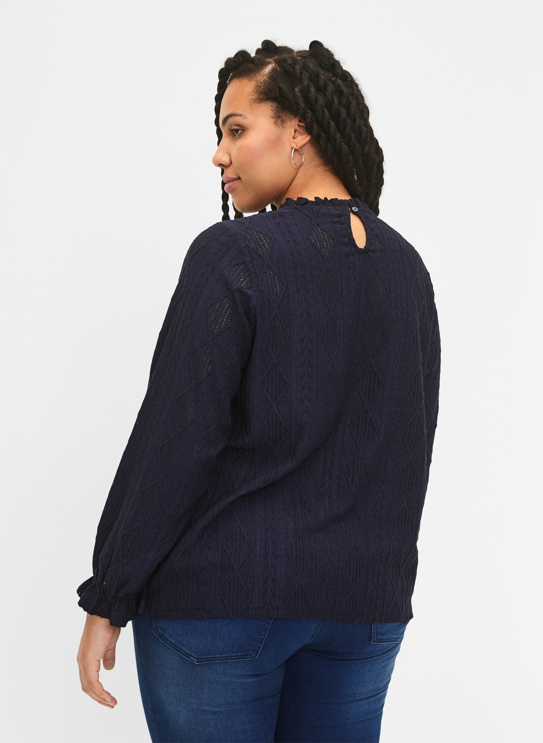 ZizziBlouse met ruches en ton-sur-ton-patroon, Night Sky, Model image number 1