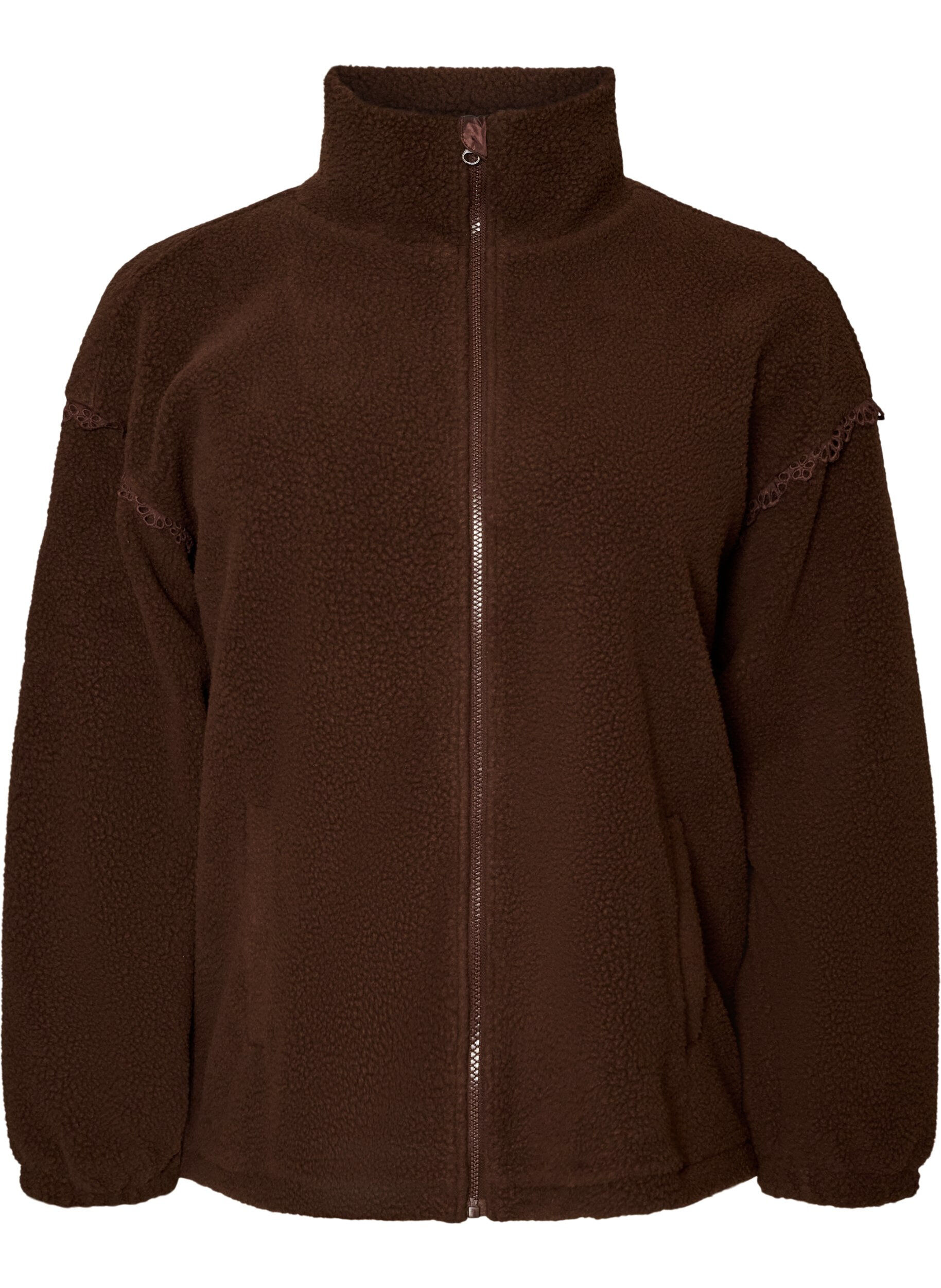 ZizziVeste teddy avec finitions en broderie anglaise et col montant, Marron, Packshot image number 0