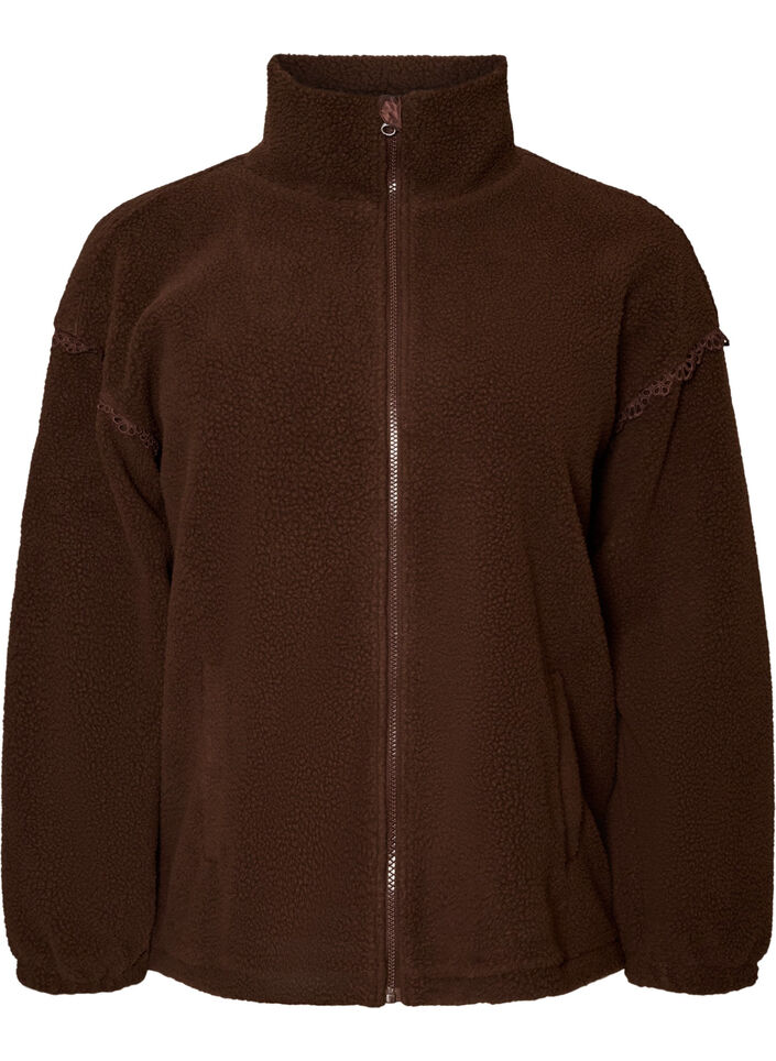Veste teddy avec finitions en broderie anglaise et col montant, Marron, Packshot image number 0
