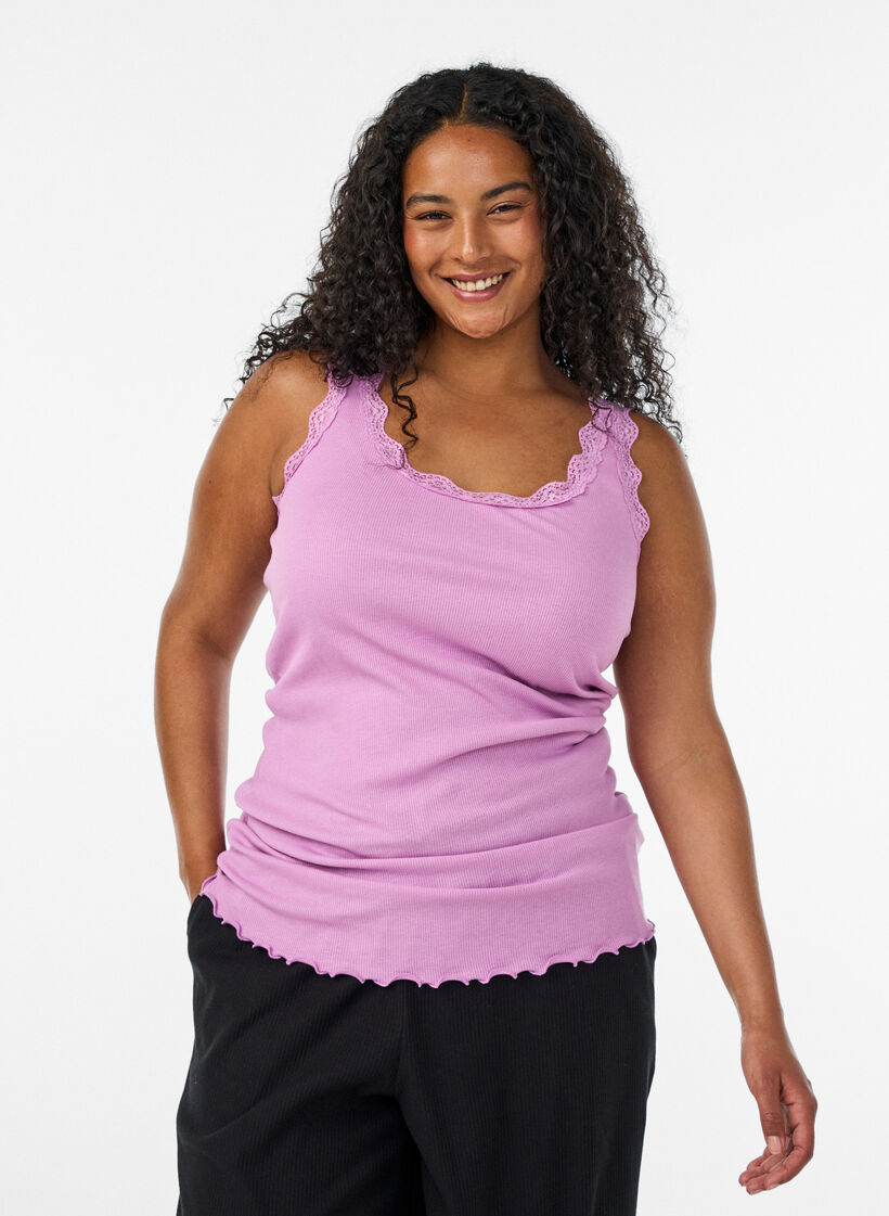 Top met kant, Paars, Model image number 0