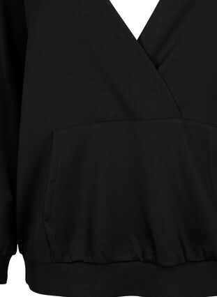 Sweatshirt avec col en V et poche, Black, Packshot image number 2