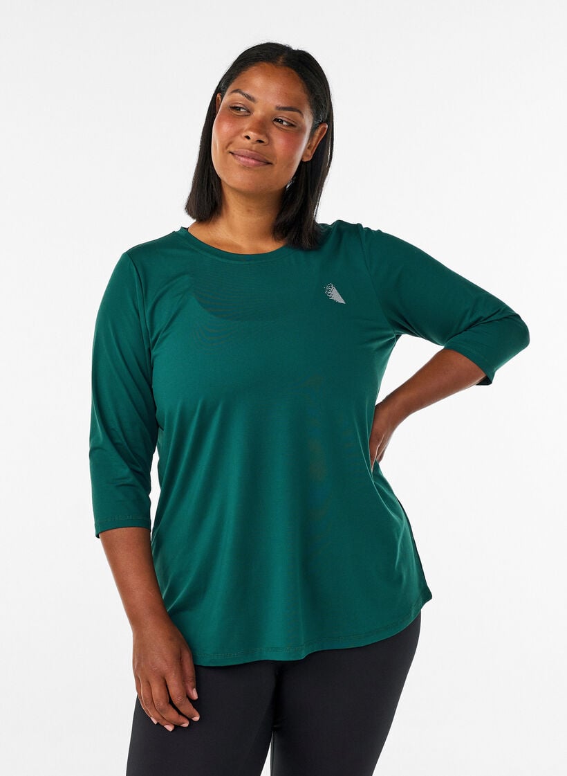Sports top with 3/4 sleeves, Vert fonc&eacute;, Model image number 0