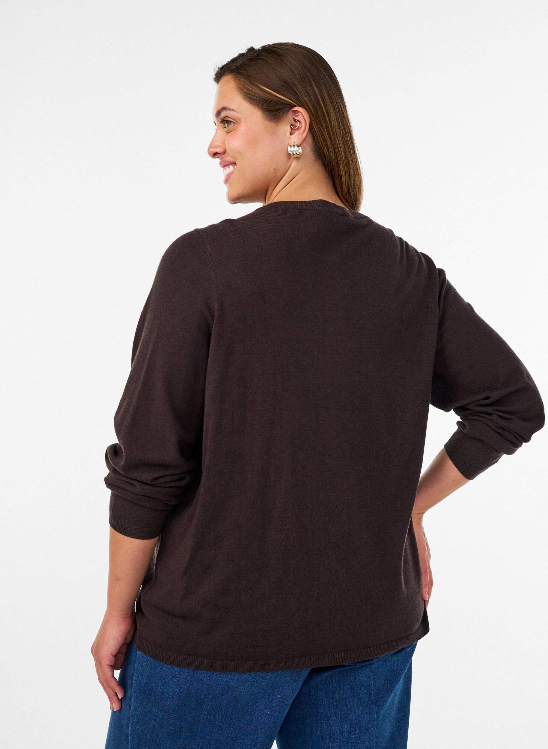 ZizziCardigan avec des boutons ronds, Marron, Model image number 2