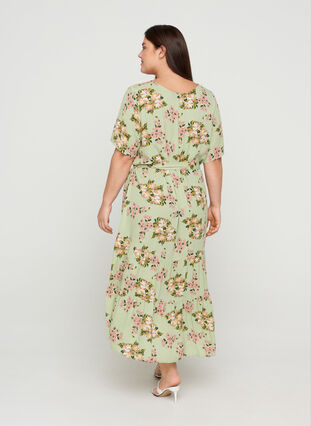Midi-jurk met korte mouwen in viscose, Light Green April, Model image number 1