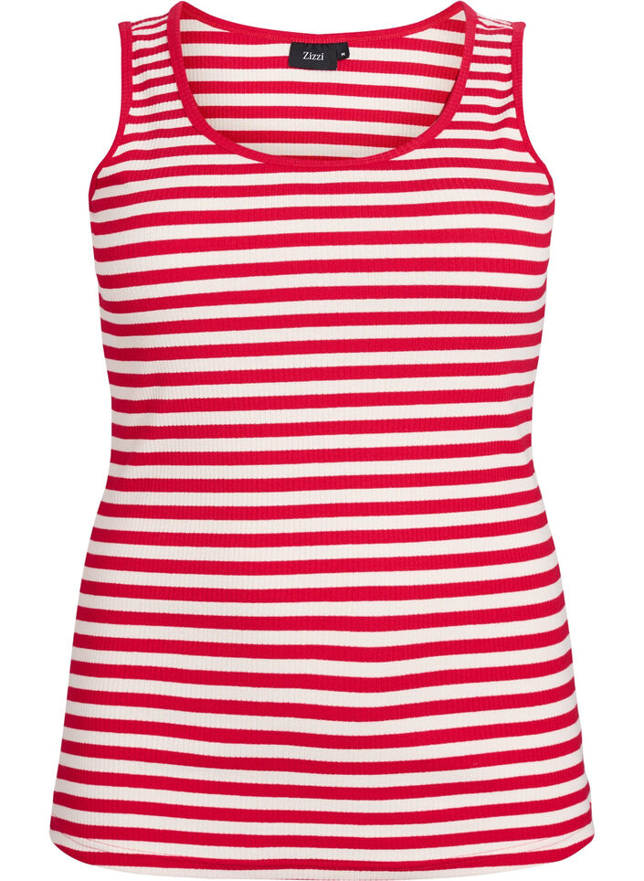 Gestreepte tanktop met een ribstructuur, Rood, Packshot image number 0