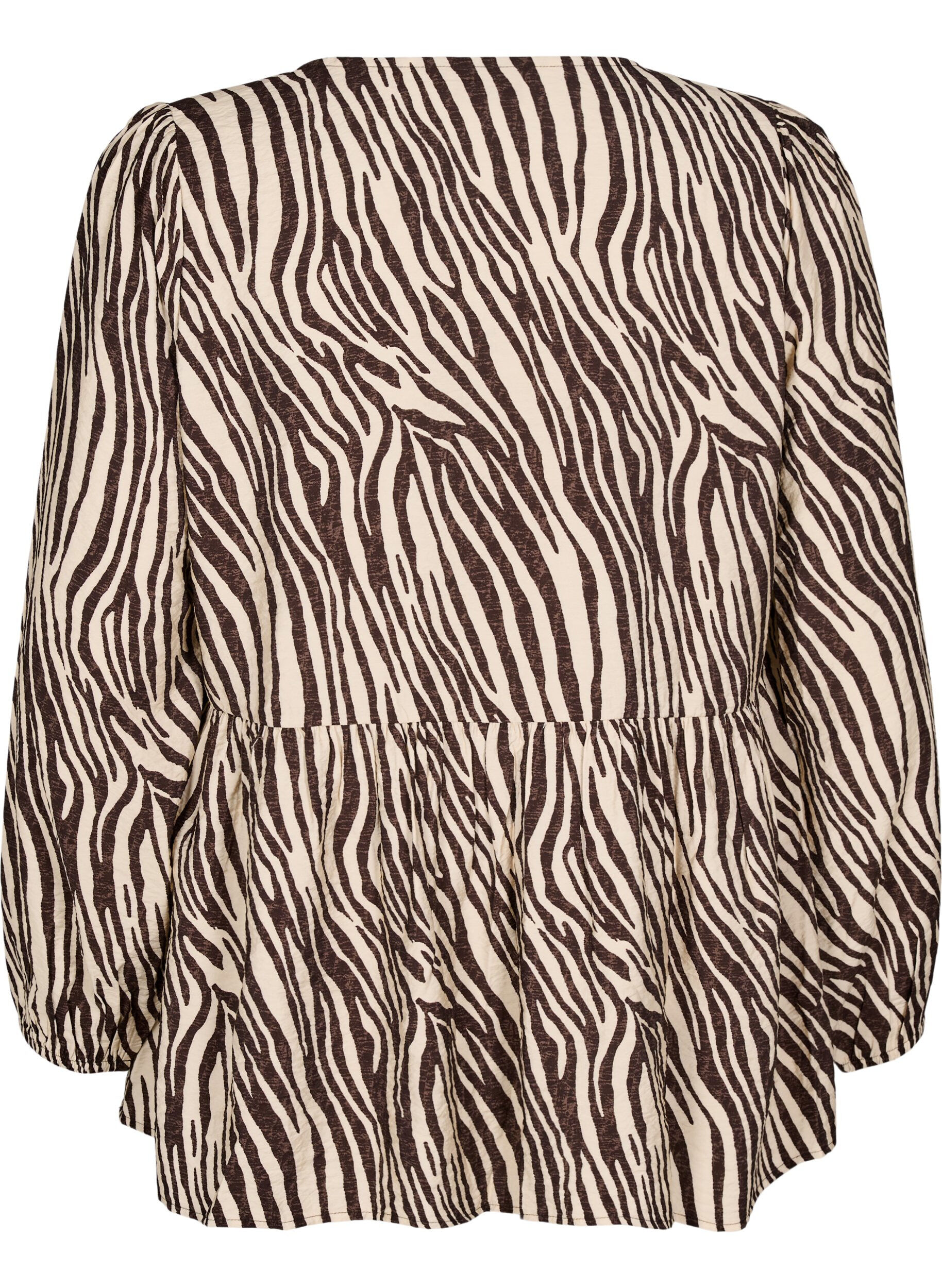 ZizziPeplum blouse met strik en zebraprint, Bruin, Packshot image number 1
