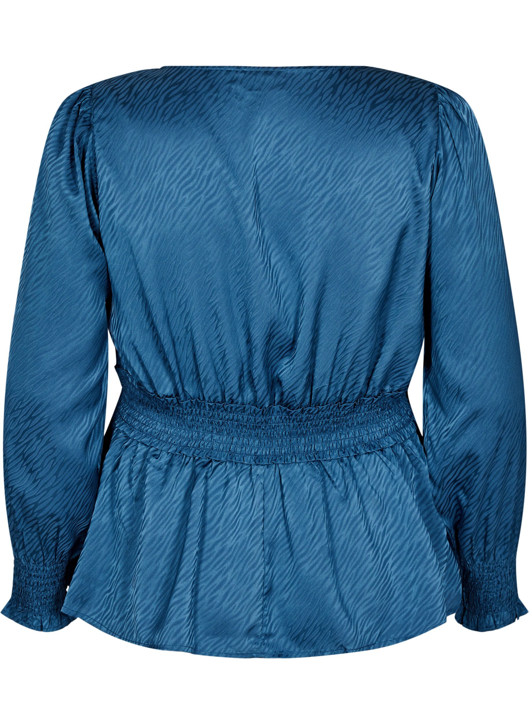 ZizziTone-on-tone blouse met smock patroon, Midnight, Packshot image number 1