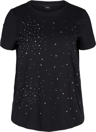 T-shirt en coton bio avec rivets, Black, Packshot image number 0