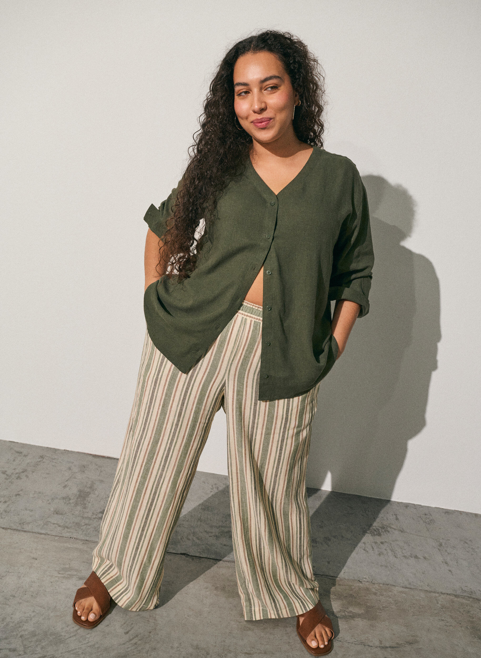 ZizziPantalon large en lin et viscose, Vanille, Image image number 0