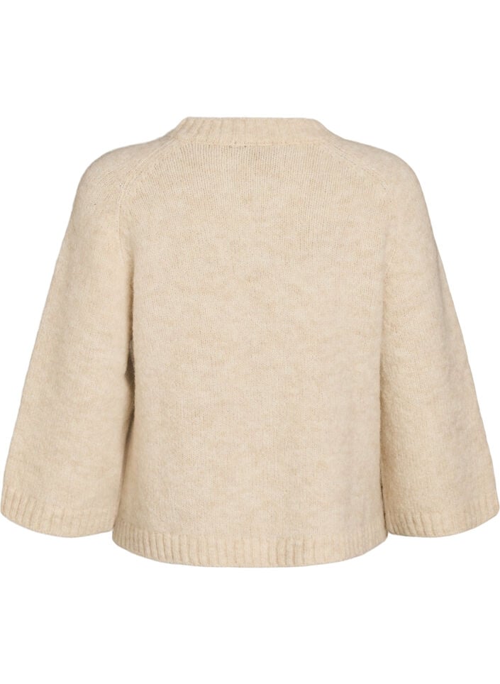 Cardigan en m&eacute;lange de laine avec manches trois-quarts, Beige, Packshot