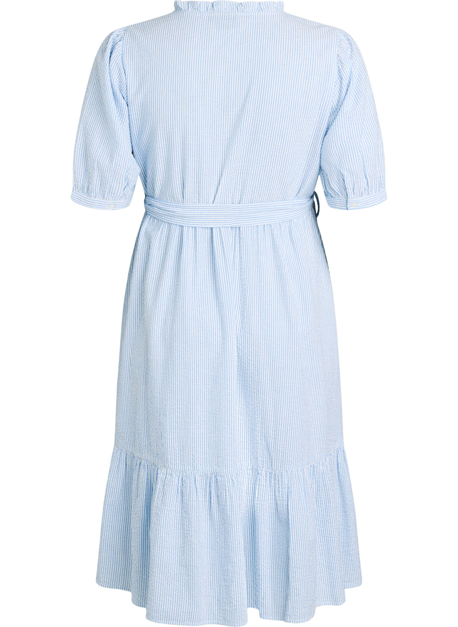 ZizziRobe midi &agrave; rayures en coton avec ceinture &agrave; nouer, Blanc, Packshot image number 1