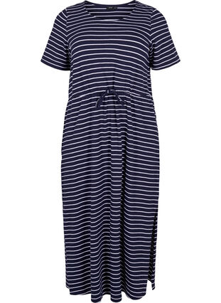 Katoenen midi-jurk met korte mouwen, Night Sky Stripe, Packshot image number 0