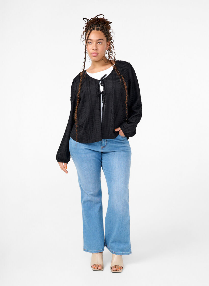 Cardigan noué sur le devant, Black, Model image number 2