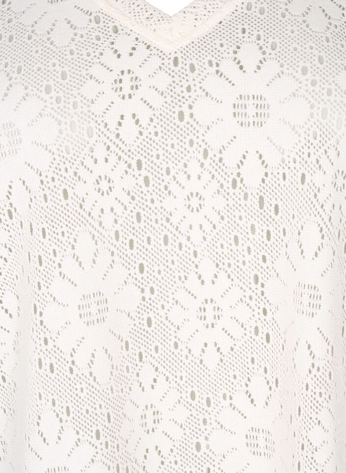 Blouse met kort mouwen en een opengewerkt patroon, Beige, Packshot image number 2