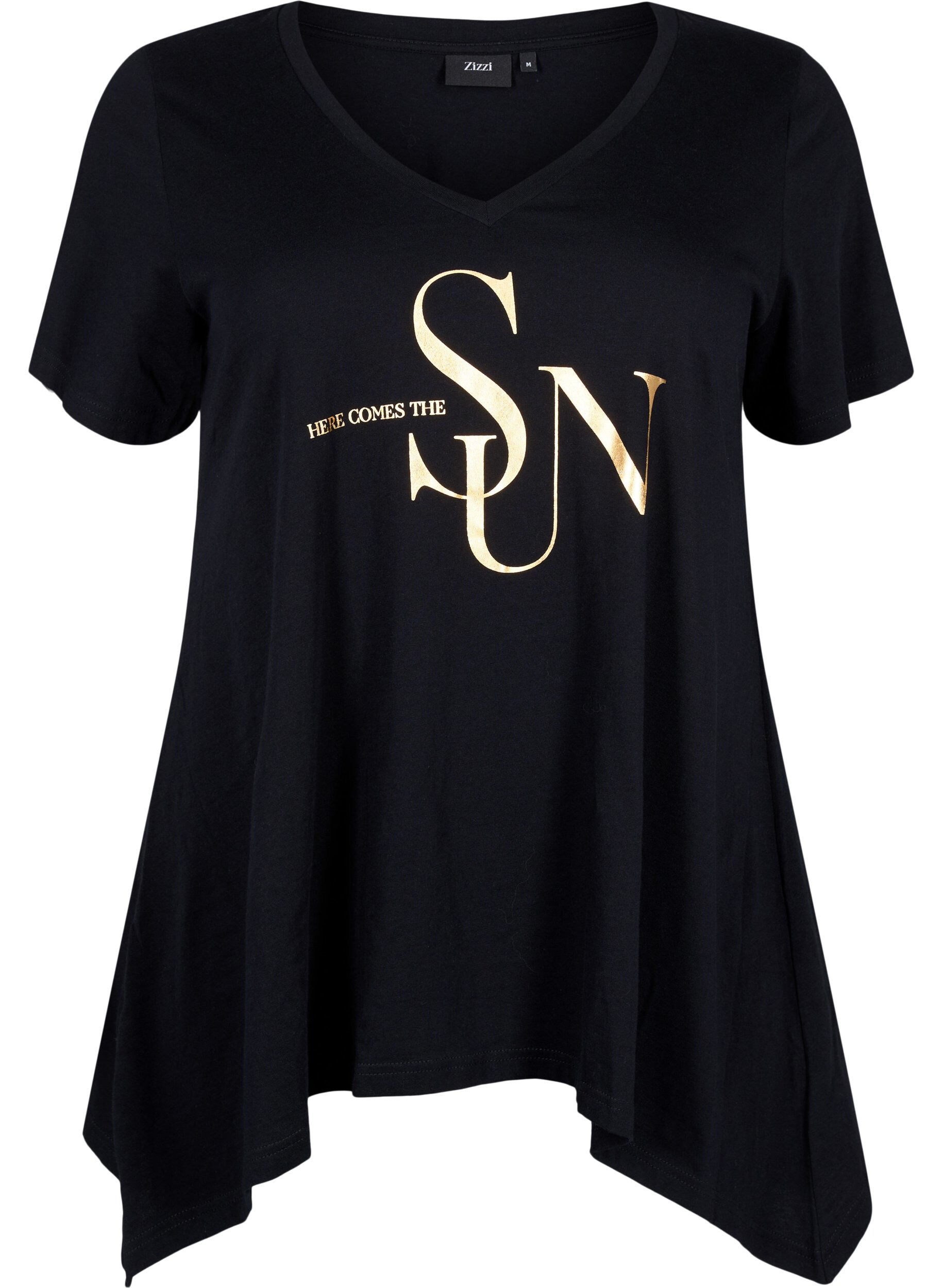 ZizziKatoenen T-shirt met korte mouwen, Black W. Sun, Packshot image number 0