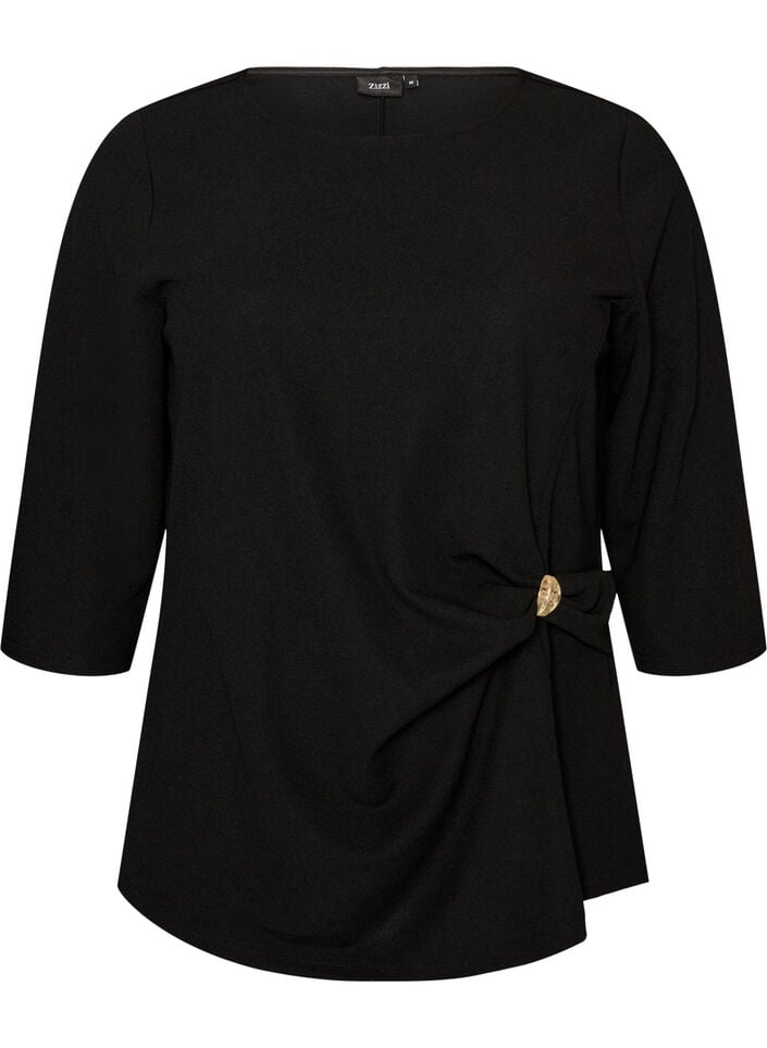 Blouse met asymmetrische drapering en 3/4-mouwen, Zwart, Packshot image number 0