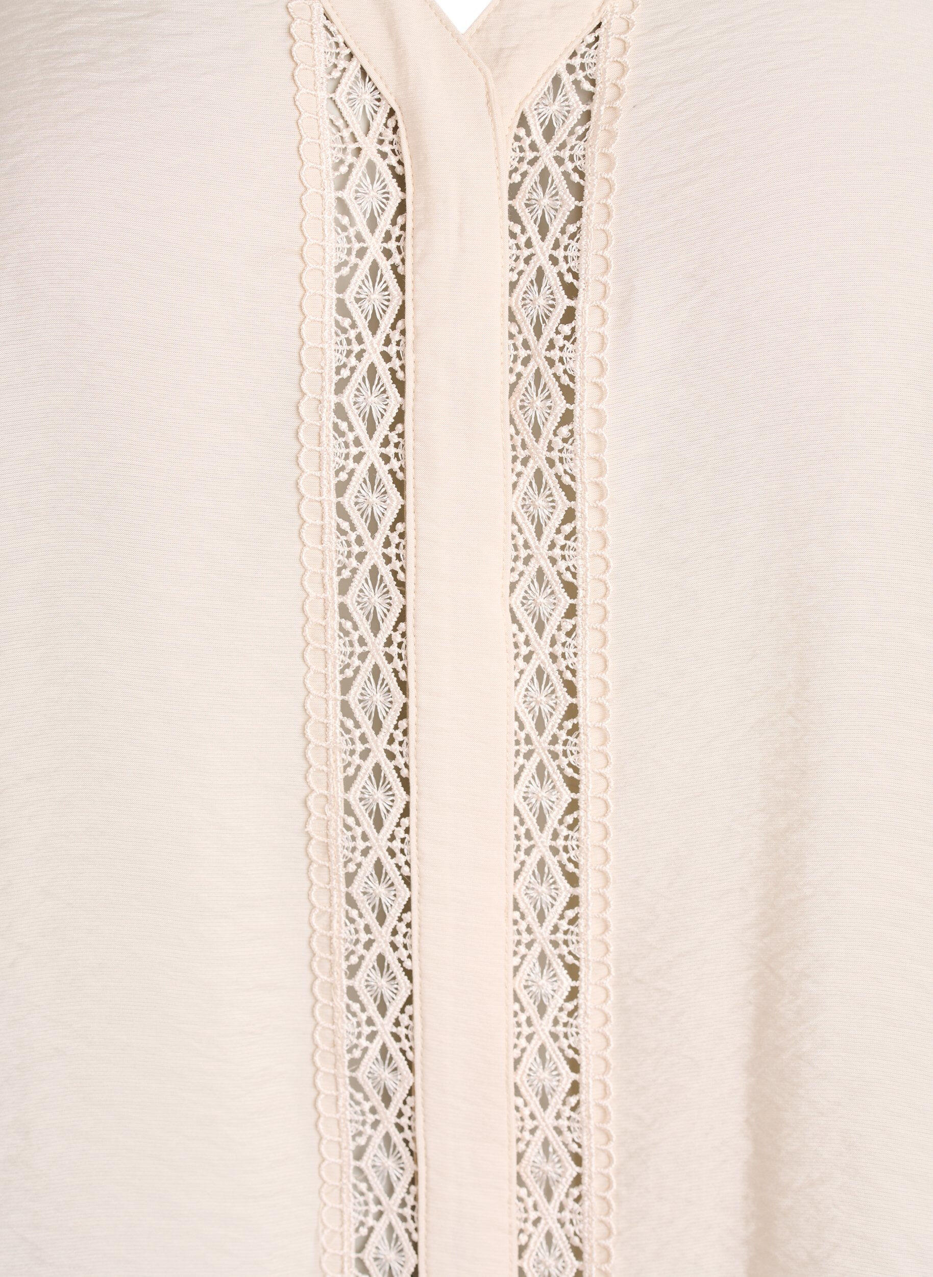 ZizziBlouse met V-hals en geborduurde banden, Beige, Packshot image number 2