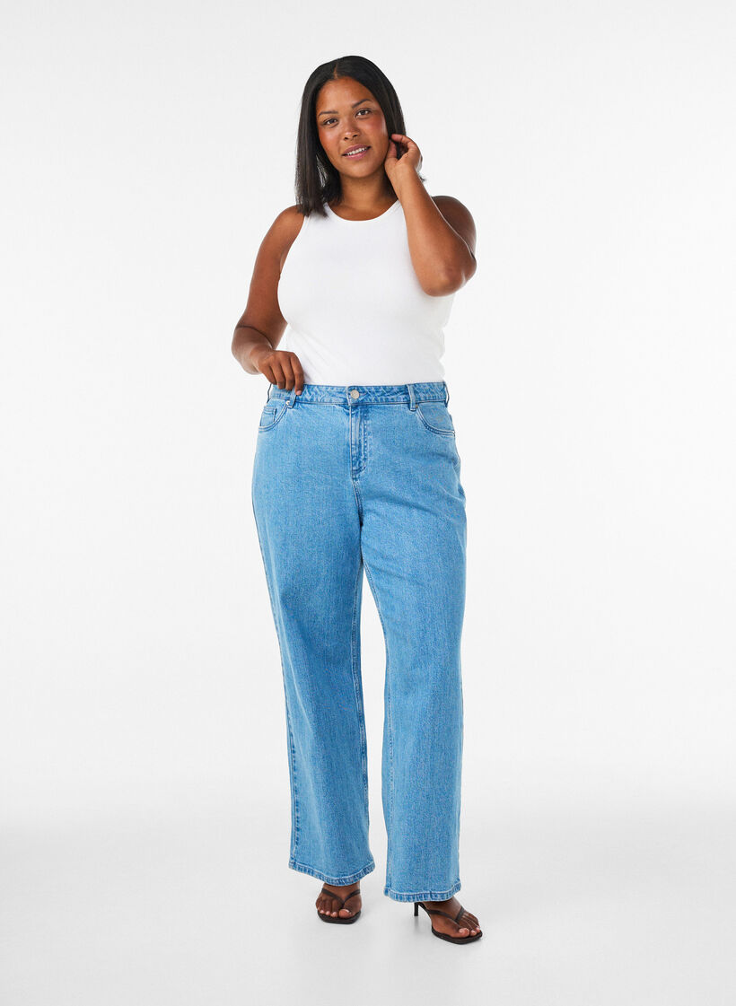 Wide-leg jeans met hoge taille, Blauw, Model image number 0