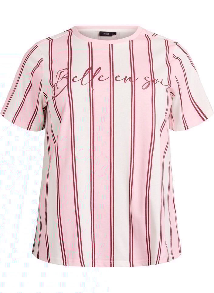 T-shirt à rayures avec imprimé texte, Rose, Packshot image number 0
