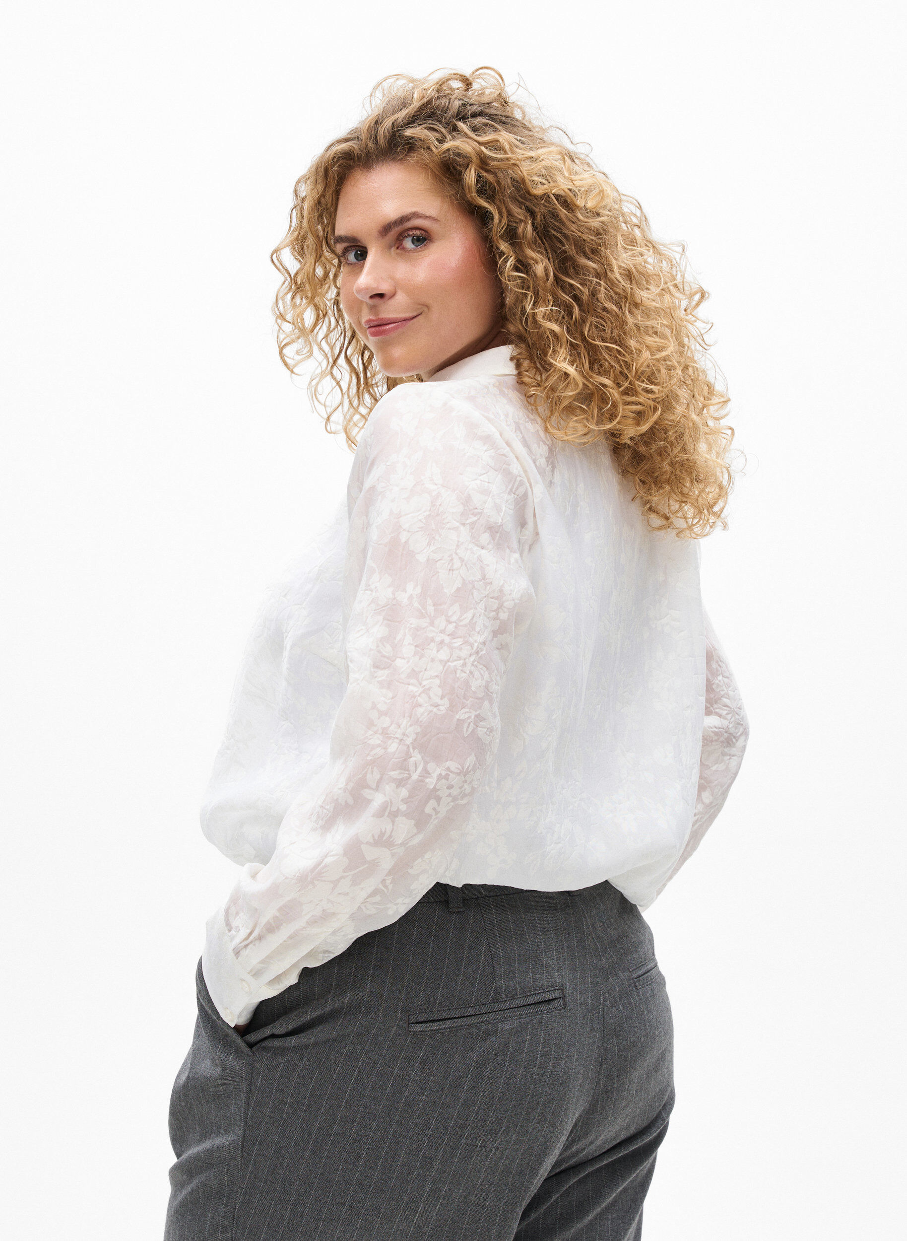 Zizzi Chemise avec motif ton sur ton, Vanille, Model image number 2