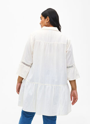 Tunique en coton biologique avec des détails féminins, Antique White, Model image number 1