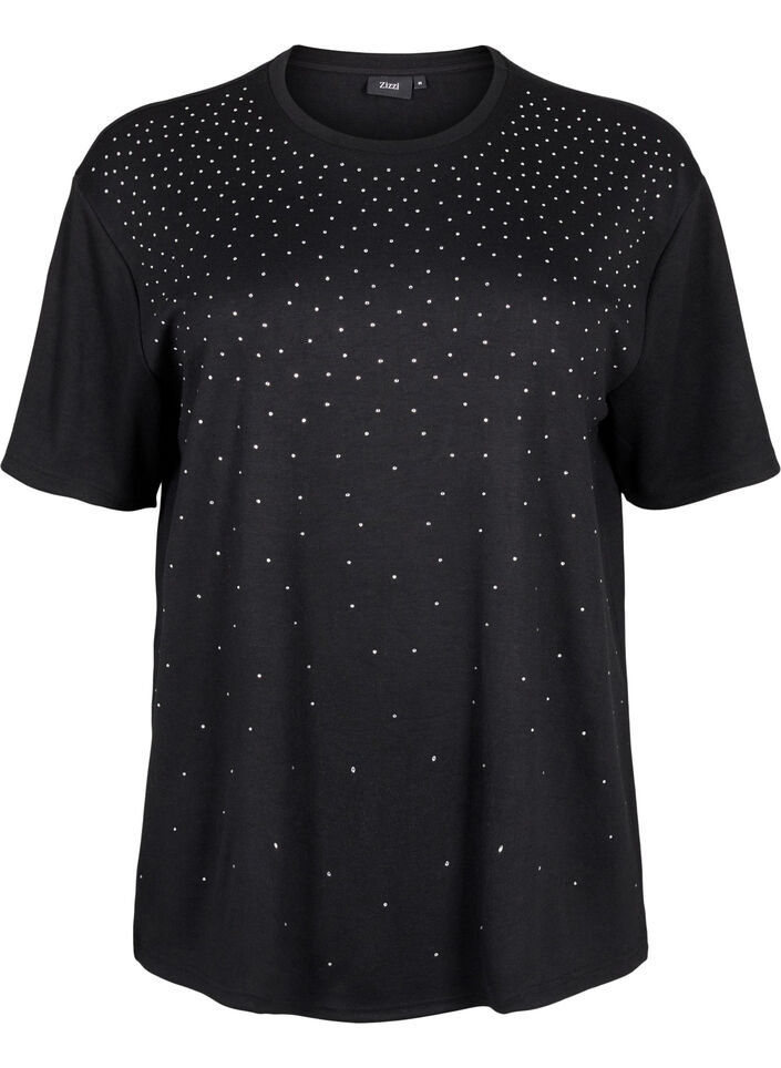 T-shirt avec strass et col rond, Noir, Packshot image number 0